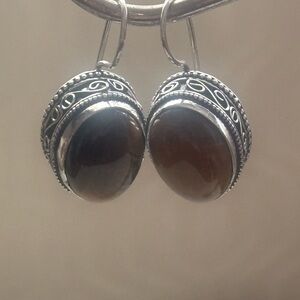 Tiger Eye oval sterling silver earrings